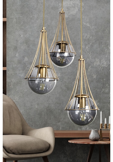 Lapis 3.Lü Eskitme-Füme Glop Camlı Avize