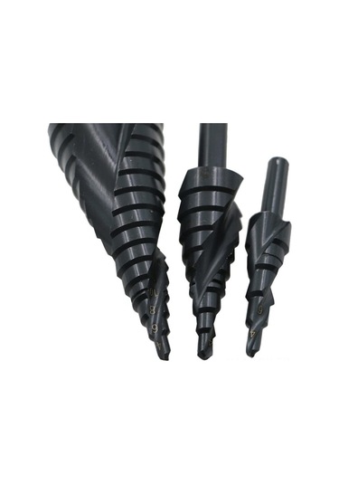 Moveevo Siyah Üçgen Saplı Spiral Yivli Merdiven Matkap Ucu Seti 4-20mm , Nitrür Siyah, Çelik Çeliği, Hafif Kullanım, Çok Amaçlı, Opp Poşetli 3 Adet