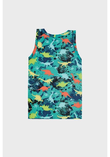 Lela Desenli Streç Pamuklu Bisiklet Yaka Atlet Boxer 2'Li Iç Giyim Erkek Çocuk Takım 6651010 Yeşil