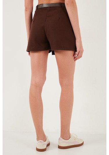 Lela Pamuk Karışımlı Relaxed Fit Yüksek Bel Mini Boy Bayan Şort Etek 611Sr0037 Kahve