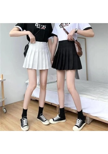 Fastbuy Bayan Gri Yaz Pileli Yüksek Bel Mini Etekler Beyaz Siyah Kore Vintage Tatlı Kız Etek Modası Gri