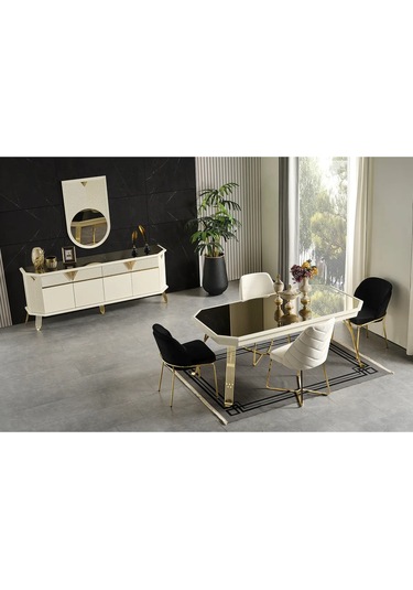City Yemek Odası Takımı Yemek Masası + 4 Adet Sandalye Beyaz