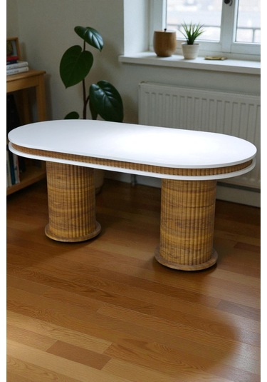 Bohem İskandinav Masa Sandalye Takımı 4 Adet Polo Sandalye Beyaz Mebranlı Mdf Oval Masa-modern Kahverengi