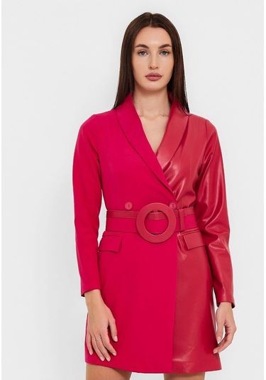 MODATALİKA Kadın Tasarım Suni Deri Kemerli Kısa Elbise