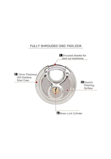 Mufunye Diskli Kilit, Anahtarlı Paslanmaz Çelik Kilit, 2-3/4 İnç Genişliğinde, 3/8 İnç Çapında Kelepçe, Depolama Ünitesi, Kulübeler, Garajlar Ve Çitler İçin Disk Kilidi
