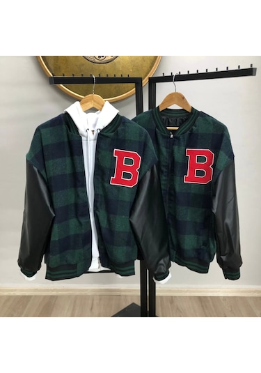 Erkek Pötikare Desen Nakışlı Kolej Ceket - Haki Haki