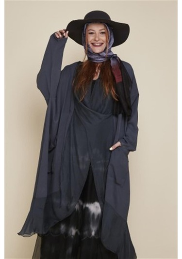 Italyan Ipek Detaylı Oversize Kaftan & Bluz-8711 Koyu Mor