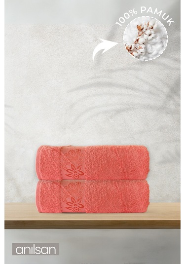 2'li Flora Pembe Banyo Havlusu - 70x140cm, 490gr, %100pamuk, Spa Ve Otel Havlusu Pembe