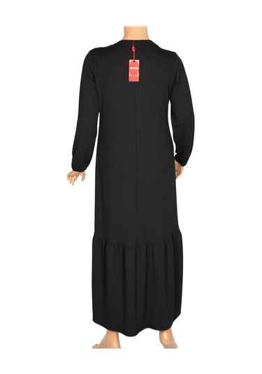 Hesna Kadın Derya Fitilli Doku Eteği Farbalı Broşlu Siyah Elbise Siyah