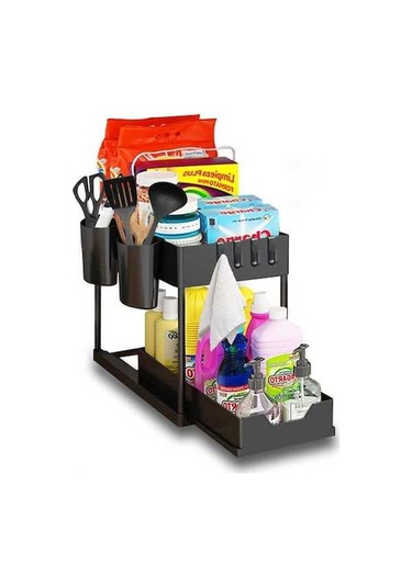 Dancemonkey Lavabo Organizatörleri & Depolama, 2 Katmanlı Mutfak Çekmece Düzenleyici Banyo Kabineti - Siyah Siyah
