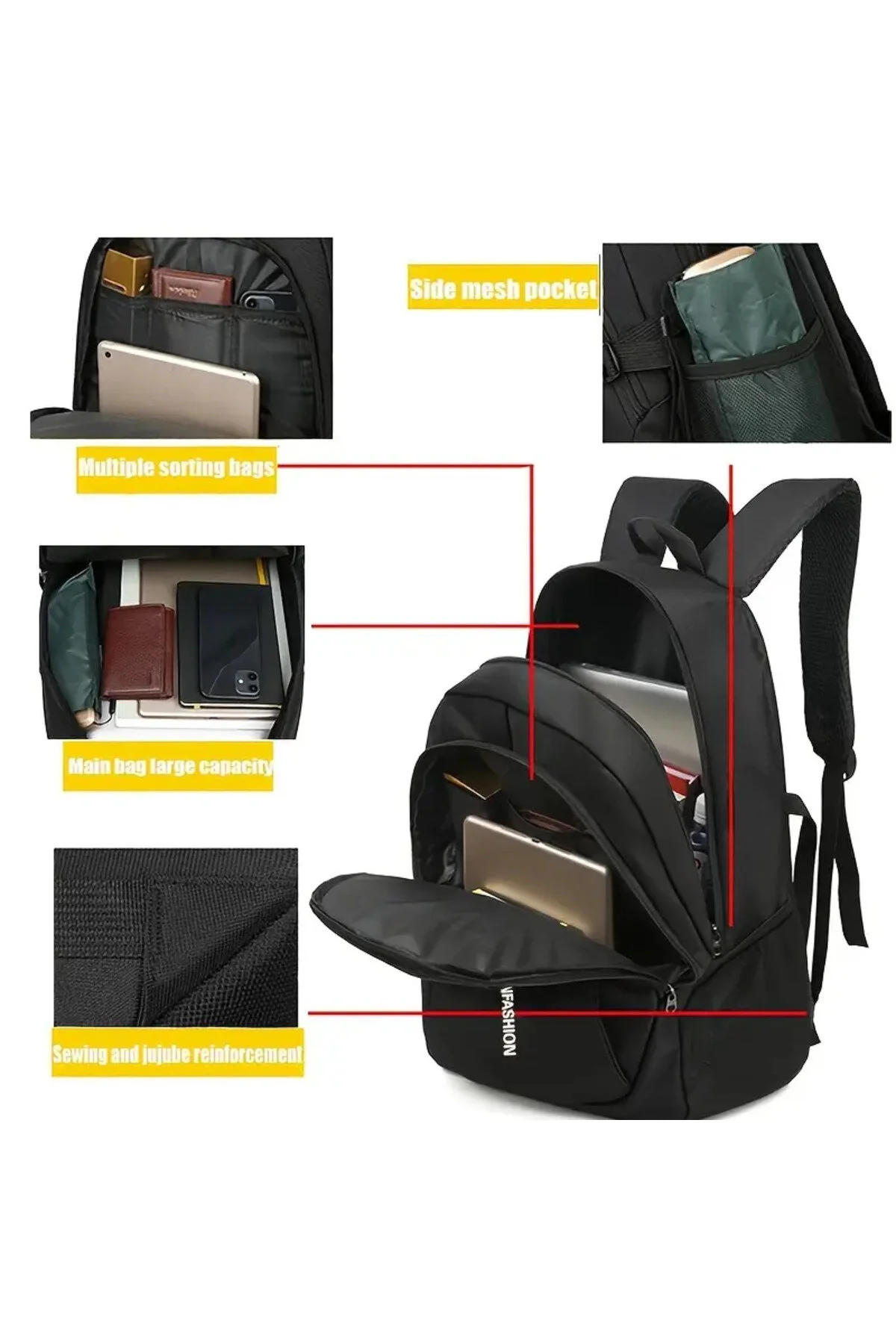 Sırt Çantası - Geniş İç Hacimli Okul & Seyahat İçin Günlük Sırt Çantası, Laptop Bölmeli Siyah