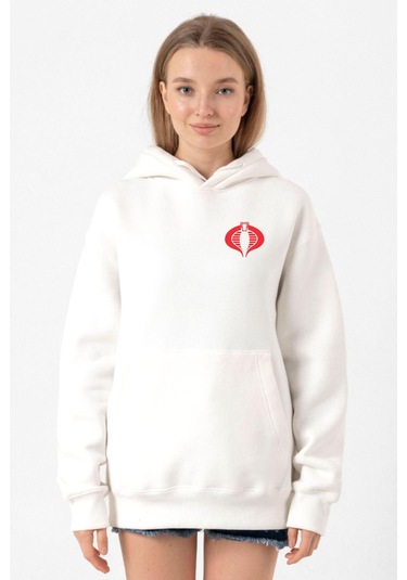Cobra Kai Logo Beyaz Kadın 3ip Kapşonlu Sweatshirt Beyaz