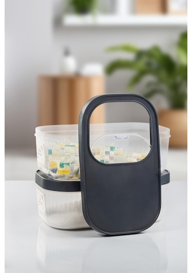 2'li 5 Lt Multibox Kayar Kapaklı Saklama Kabı Toz Ve Tablet Deterjan Kutusu Siyah