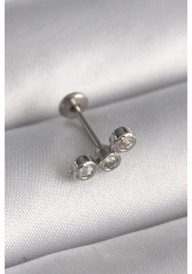 316l Çelik Gümüş Renk Zirkon Taşlı Tragus Piercing - Prt3500eb02961-8024 Gümüş