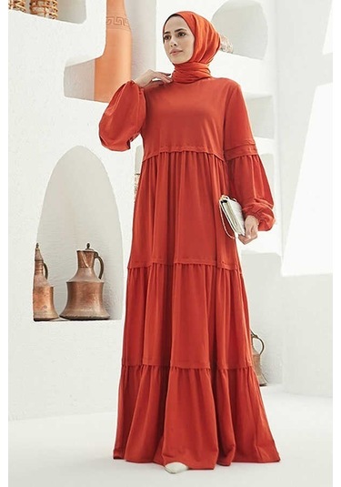 6510-ancelina Büzgülü Elbise Kiremit