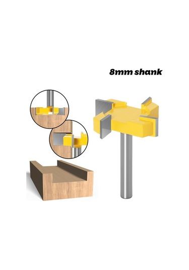 Pazly 8mm Şaft 4 Kenar T Tipi Yiv Kesici, Ahşap İşleme Matkap Ucu
