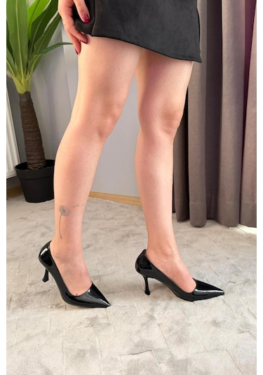 Preshley Kadın Adel Siyah Rugan 9 Cm İnce Topuklu Stiletto Siyah