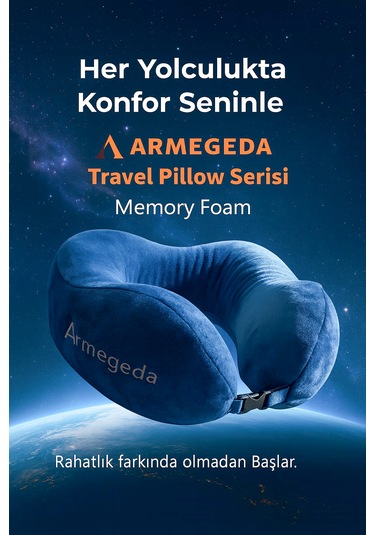 Armegeda Pembe Memory Foam Boyun Destekli Seyahat Yastığı U Şekilli Yastık İndigo