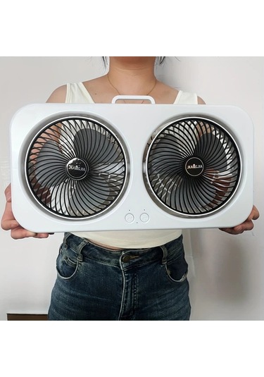 Willowhaven Mavi Çift Başlı Şarj Edilebilir Portatif Masa Vantilatörü 3 Hız Usb Pil