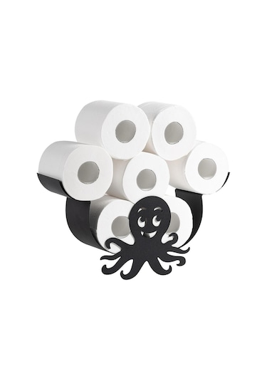 Homyl Duvara Monte Ahtapot Tuvalet Kağıdı Depolama Rafı Siyah