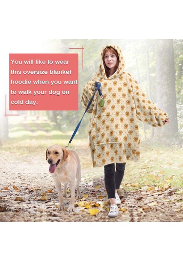 Golden Retriever Desenli Giyilebilir Battaniye Hoodie, Unisex, Kalın, Cepli-a4 Golden Retriever Head