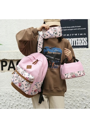 Moda Trendi Yeni 3 Seti Sırt Çantaları Yüksek Kaliteli Kızlar Sevimli Pembe Yumuşak Tuval Öğrenci O Araba