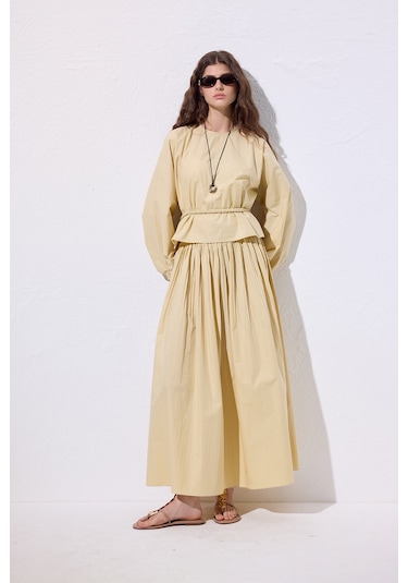 Piliseli Geniş Etek Sarı Sarı