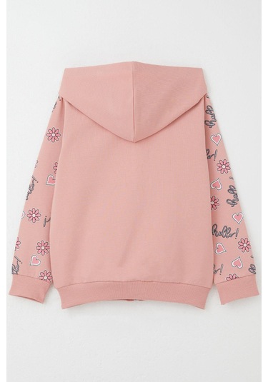 Breeze Kız Çocuk Hırka Sevimli Kız Baskılı Kolları Çiçek & Kalp Desenli 1-4 Yaş, Gülkurusu Gül Kurusu