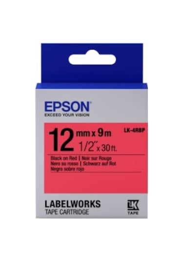 Epson Lk-4Rbp Pastel Siyah Üzeri Kırmızı 12MM 9Metre Etiket