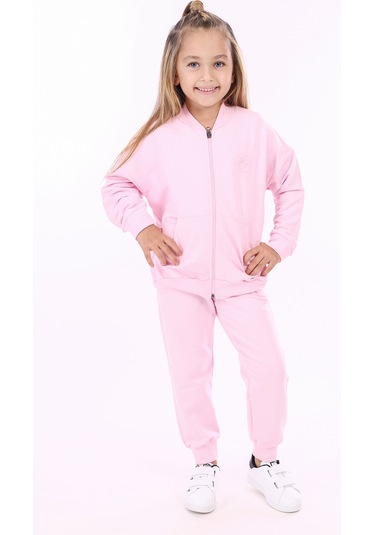 Toontoy Kız Çocuk Fermuarlı Kanguru Cepli Eşofman Takım Lila