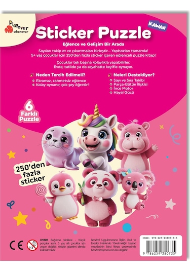 Playever Sticker Puzzle - Kawaii, Çıkartmalı Yapboz Etkinlik Kitabı