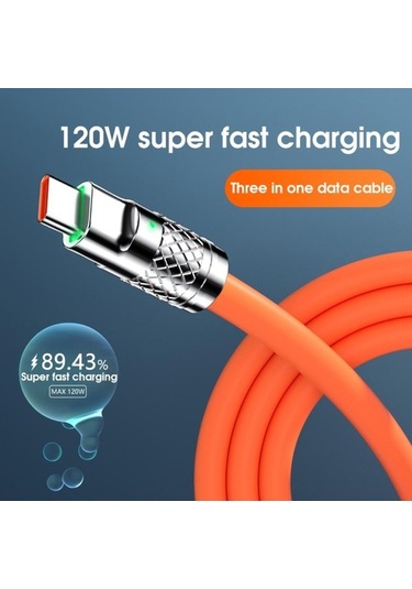 Flybuy Turuncu 100/120w 3-in-1 Şarj Kablosu 120cm Mikro-usb/tip-c Xiaomi Huawei Samsung İçin