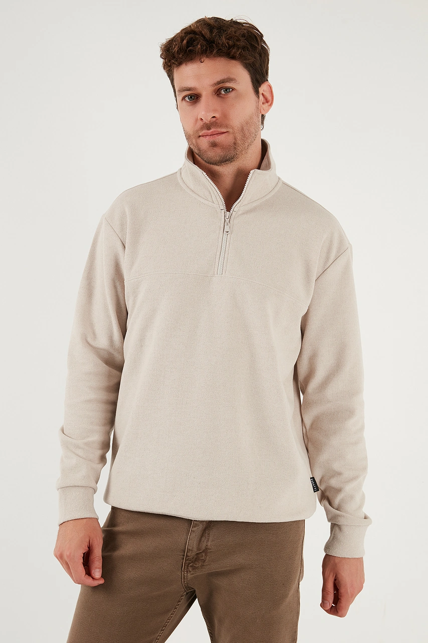 Buratti Pamuklu Regular Fit Yarım Fermuarlı Dik Yaka 2'Li Paket Erkek Kazak 456112S2 Bej-Haki