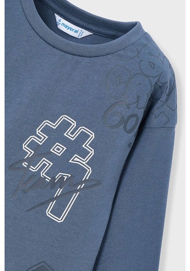 Erkek Çocuk Basketbol Temalı Grafik Baskılı Uzun Kollu T-shirt - Mavi SARI