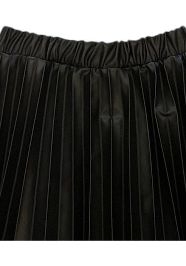 Kız Bebek Pileli Deri Etek-14903 Siyah