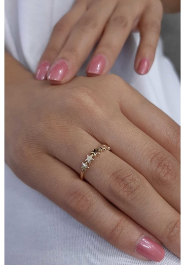 Fiyonk Kuyumculuk 14 Ayar Altın Sıralı Yıldızlar Yüzük 001