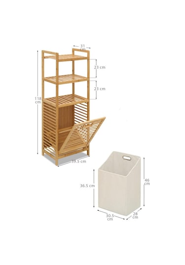 Digithome Bambu Kirli Sepetli 3 Raflı Çok Amaçlı Banyo Düzenleyici Çamaşır Sepeti Organizer Db-0002 Diğer