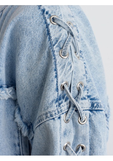 Dilvin 65367 Kolları Zımbalı Bomber Denim Mont-mavi Mavi