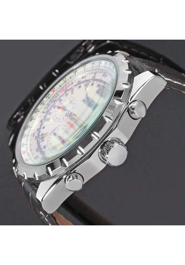 Erkek Otomatik Mekanik Saat Deri Kayış Moda Kol Saati Takvim Tarih Göstergesi Beyaz Diğer