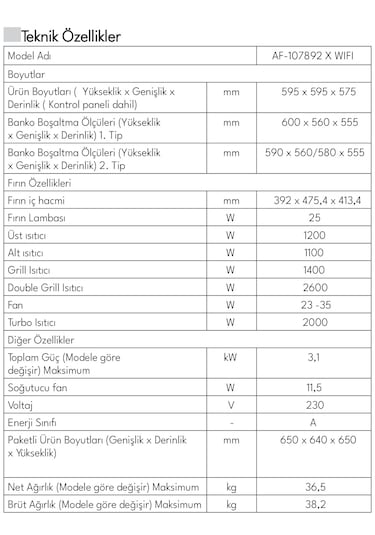 Vestel AF-107892 X WIFI 78 LT Ankastre Fırın
