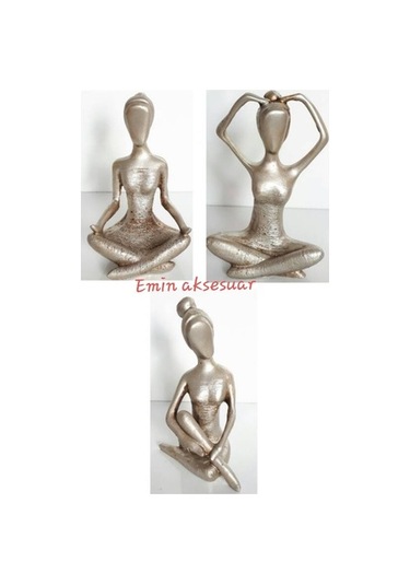 Yoga Yapan Kadın 3 Lü Set Küçük Dekoratif Hediyelik Obje Gri