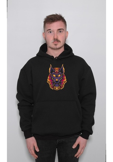 Anubis Mısır Egypt Piramit Firavun Köpek Sweatshirt Unisex Kapüşonlu Hoodie 001