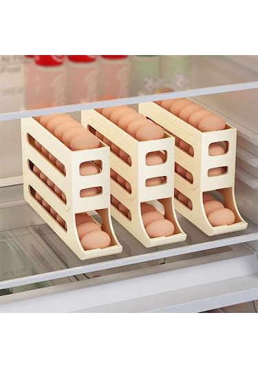 Reedark "4 Katmanlı Buzdolabı Yumurta Saklama Kutusu - Otomatik Dönen 30 Yumurta Kapasiteli, Yer Tasarrufu Sağlayan" Beyaz
