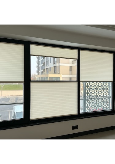 Perdema Yapışkanlı Jalvolin Plise Cam Balkon Perdesi - Ofis Perdesi - Mutfak Perdesi - Salon Perdesi Beyaz