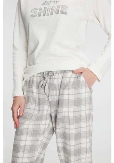 Anıl Uzun Kol Pamuklu Kışlık Pijama Takımı Gri