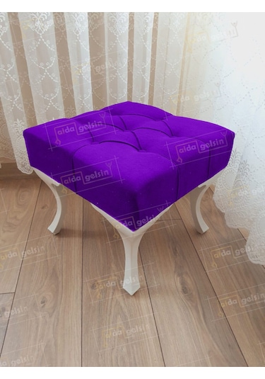 Kapitoneli Makyaj Pufu Ayak Ucu Puf Beyaz Ayak 45 45 Lila