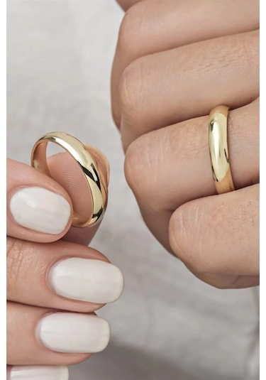 4Mm Bombeli Altın Kaplama Gümüş Alyans Çifti Tektaş Hediye Wr87