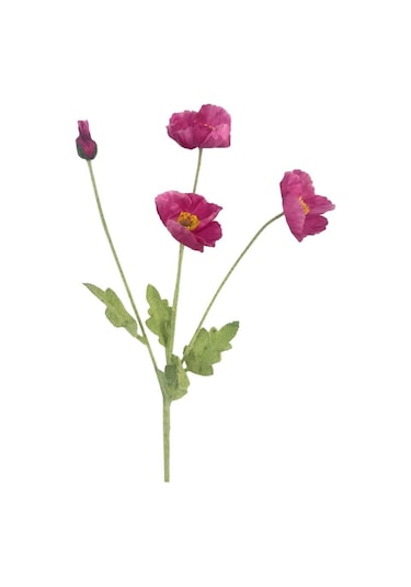 Yapay Çiçek Gelincik Çiçeği Fuşya Renk 3 Çiçek 1 Tomurcuk 59cm