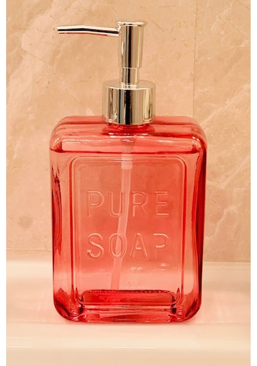 Makri Home Renkli Cam Sıvı Sabunluk, 500 Ml, Pembe Pembe