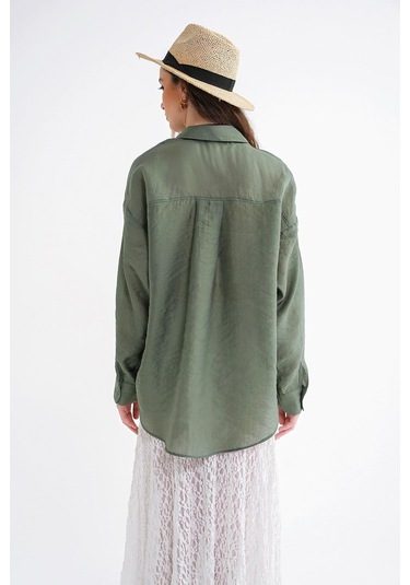 4667 Kadın İnce Oversize Modal Gömlek Haki Haki